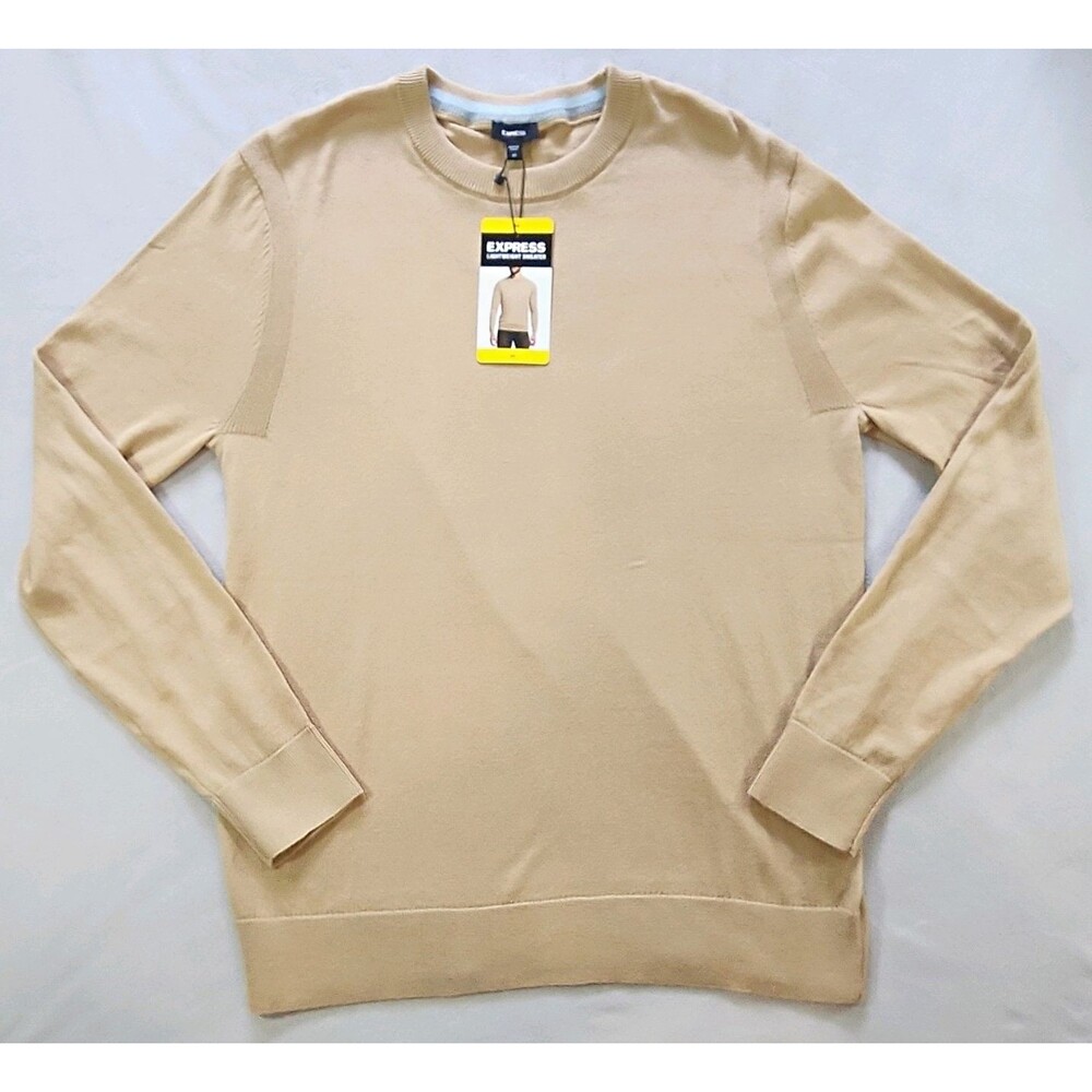 Express Men's Beige Cotton Blend Knit Crewneck Pullover Sweater M EX010886
